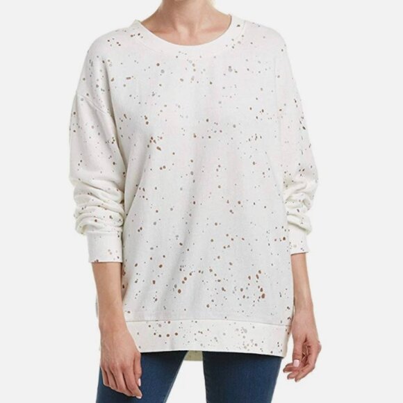 Splendid Women's Ivory, Gold and Silver Splatter Cotton Sweatshirt-Small - Picture 1 of 9